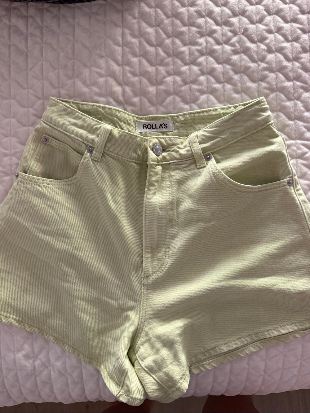 ROLLA'S Light Lime Green High-Rise Denim Shorts